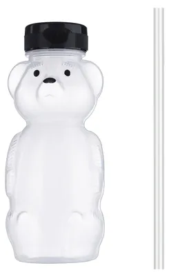 Produktbild von 230 ml Plastikflasche in Bärenform mit Klappdeckel, Mini-Bären-Glas, leerer Getränkebehälter für Kaffee, Bier, Saft, Süßigkeiten und Milch zum Aufbewahren und Ausschenken