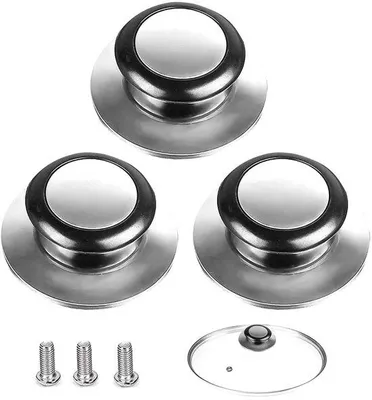 Immagine prodotto di Set di 3 coperchi di ricambio – Manici per coperchi – Manici universali per pentole – Adatti per coperchi in vetro – Accessori da cucina – Vetroceramica – Nero