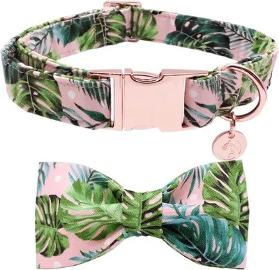 Produktbild von Grüne Blatt Hundehalsband, Haustierhalsband Hundeschleife Geschenk für Mädchen oder Jungen Hunde, bequeme verstellbare Hundehalsband für kleine bis mittelgroße Hunde