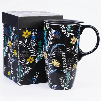 Zdjęcie produktu dla Duża ceramiczna filiżanka z pokrywką, idealna do kawy i herbaty