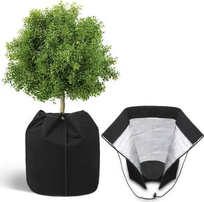 Produktbild von Pflanzenschutz Winter - Winterschutz für Kübelpflanzen 45*50 cm, Thermo Topfschutz mit Kordelzug, Frostschutz Pflanzenhaube aus Aluminiumfolie(Schwarz)