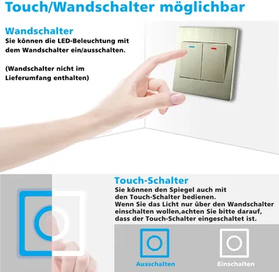 Produktbild von AICA LED Badspiegel 100x80cm Wand/Touchschalter Kaltweiß Dimmbar Badspiegel mit Beleuchtung Badezimmerspiegel Lichtspiegel IP44