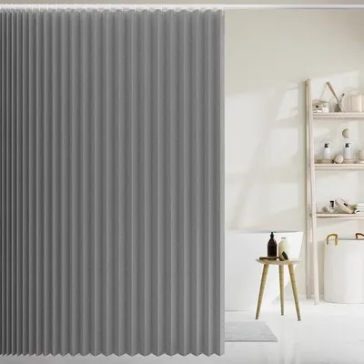 Image de Rideau de douche imperméable pliable - anti-moisissure - 1 pièce - Gris - Lin - 100 x 200 cm