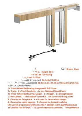 Productafbeelding van Schuifdeurset, met soft-close mechanisme, duurzame constructie, 30Wx80H inch, hout