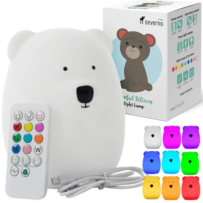 Zdjęcie produktu dla Silikonowa lampka nocna Miś dla dzieci LED USB + pilot
