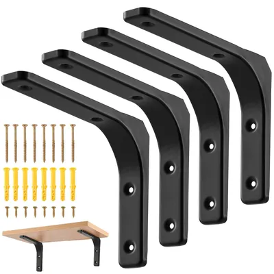 Immagine prodotto di Mensola supporto angolare nero - Acciaio nero - 200 x 150 mm - 50 kg per coppia - 4 pezzi