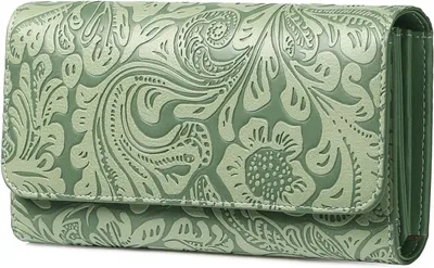 Produktbild von Geldbörse Damen Groß aus Leder, Portemonnaie mit RFID Blocking, großer Kapazität, 13 Kartenfächern, Reißverschlussfächern und edlem Vintage-Design