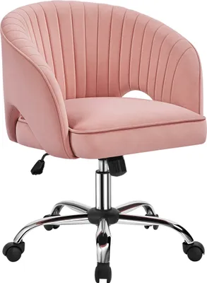 Produktbild von Yaheetech Bürostuhl mit Samtbezug, Ergonomischer Schreibtischstuhl mit Armlehnen, Drehstuhl mit Rollen, Polsterstuhl Höhenverstellbar, Bürosessel mit Schaukelfunktion drehbar Rosa
