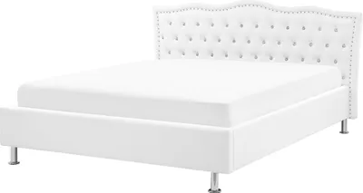 Produktbild von BELIANI Bett Kunstleder Weiß 140 x 200 cm Mit Bettkasten Hochklappbar Exklusive Ausstrahlung Geschwungene Kopfteil Knopfverzierung Elegant Romantisch