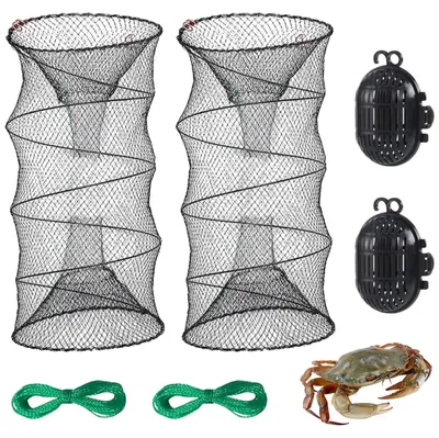 Imagen del producto de Juego de 2 redes de pesca plegables, de 30 x 60 cm, con cuerda de hierro fundido, para la pesca