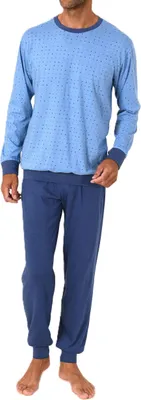 Produktbild von Normann Herren Schlafanzug langarm mit Bündchen Pyjama in zeitlos eleganter Optik ; blau-mel. , 52