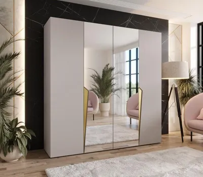 Produktbild von Viertüriger Kleiderschrank 200 cm SORAYA 2 - Kaschmir / goldene Griffe