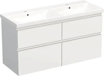 Produktbild von Jungborn Waschplatz TRENTA BxHxT 120x65x45 cm weiß matt mit Doppelwaschtisch Keramik Griffleiste weiß