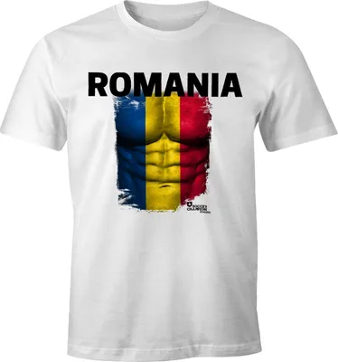 Produktbild von EM T-Shirt Herren Fußball Rumänien Flagge Fanshirt Waschbrettbauch MoonWorks® M