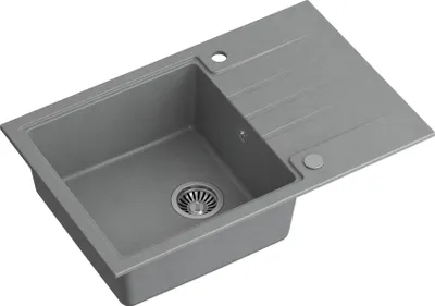 Produktbild von QUADRON Spülbecken 1-Becken Spüle | Größe: 78 x 50 x 20 cm | PETER 111 | Küchenspüle Granitspüle aus GraniteQ mit Siphon | Grau & Stahl