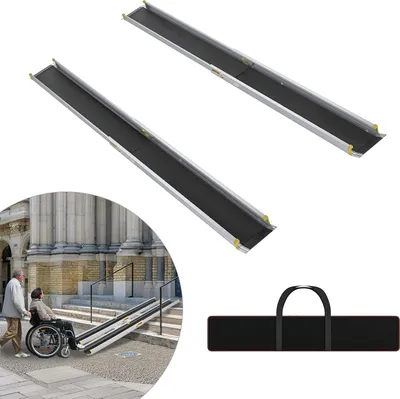 Produktbild von UISEBRT 7 FT tragbar Teleskop-Rampe für Rollstühle, verstellbar 120-213 cm, bis 300 kg, rutschfest Aluminium-Rampe für Stufen und Schwellen - 2 Stück