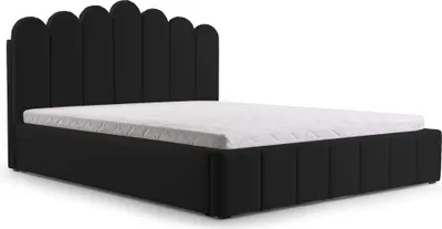 Produktbild von MOEBLO Polsterbett Bett 03 – Doppelbett mit Kopfstütze, Rahmenbettgestell, Bettkasten, Lattenrost und gepolstertem Kopfteil, Double - 180x200 - Black (TRINITY 16)