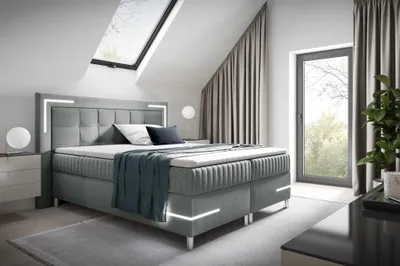 Produktbild von Boxspringbett Schlafzimmerbett 160x200cm AMORE Nr.2 Silbergrau inkl. LED-Beleuchtung