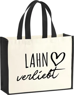Produktbild von Huuraa Jutetasche Lahn verliebt 21 Liter Black Jute und Baumwolle Einkaufstasche Geschenkidee