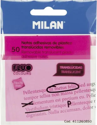Produktbild von Milan Haftnotizen 50 Blatt 76x76mm transluzent fluoreszierend rosa
