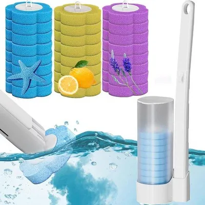 Image de Kit de nettoyage pour cuvette de WC - Brosse jetable avec support - Système de nettoyage comprenant 24 accessoires