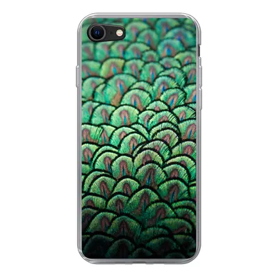 Produktbild von MuchoWow® Handyhülle Schutzhülle Hülle für iPhone 8 Nahaufnahme des Gefieders eines Pfaus Silikon Softcase Handy Hülle - Schutzhaube