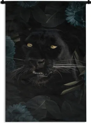 Produktbild von MuchoWow® Wandteppich Wandbehang Panther - Blumen - Pflanzen 120x180 cm Tapisserie Dekoration Wandtuch - Schlafzimmer - Dekorationen für das Haus