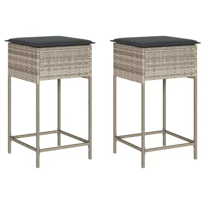 Produktbild von vidaXL Garten-Barhocker mit Kissen 2 Stk. Hellgrau Poly Rattan