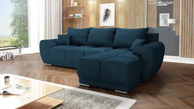 Produktbild von Easy Furniture Velvet Ecksofa in L-FORM Universelle Seitenauswahl 289 x 189 cm - Sofa mit Schlaffunktion - Schlafsofa mit Bettkasten - Farbe: Marineblau