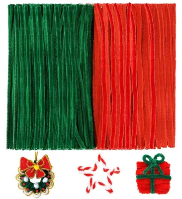 Productafbeelding van Pijpenreinigers knutselset, 200 stuks, rood en groen, 30 cm chenilledraad, voor kerstdecoraties