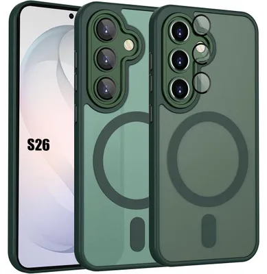 Image de Coque pour Samsung Galaxy S26, avec Anneau Magnétique et Protection Caméra - Translucide Vert Nuit