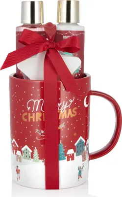 Immagine prodotto di BRUBAKER Cosmetics Set da bagno e doccia al profumo di bacche d'inverno - Set regalo da 4 pezzi in grande tazza natalizia - Set natalizio per donne e uomini