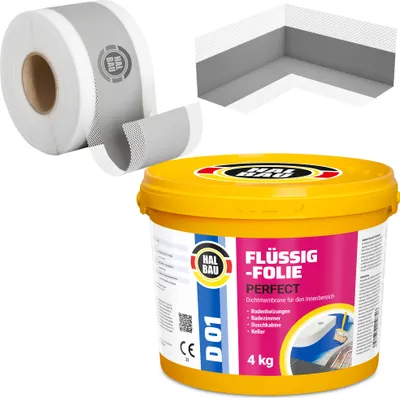 Immagine prodotto di Kit di impermeabilizzazione Pellicola liquida 4 kg Nastro sigillante 5 mb Doccia bagno HALBAU SETH05
