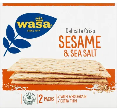 Produktbild von Wasa Delicate Dünnes Knusperbrot mit Sesam & Meersalz, 190 g – Knäckebrot, ballaststoffreich, gesunder Snack