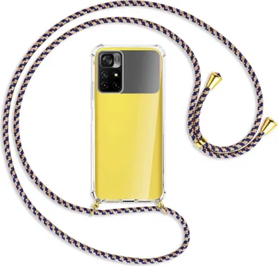 Produktbild von Handykette Backcover-Schutzhülle mit Band (Metall goldfarben) für Xiaomi Redmi Note 11 - blau+beige