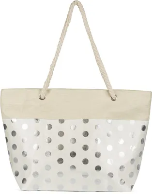 Produktbild von styleBREAKER Große Strandtasche mit Metallic Punkte Print | Damen Shopper mit Kordelhenkel und Reißverschluss | Badetasche im Boho Look | 56 x 38 x 17 cm