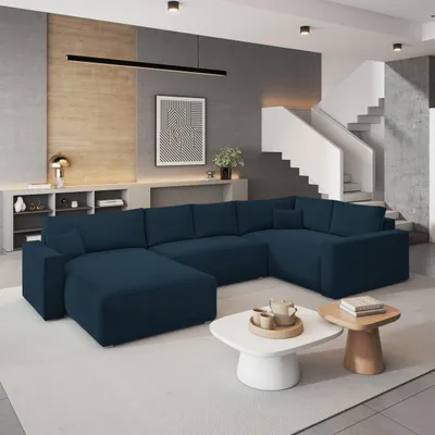 Produktbild von Masseno Ecksofa VELAMI R-S mit Schlaffunktion U-Form, Sofa mit Bettkasten, Wohnzimmersofa, Couch, Soffa, Bettsofa, Couchgarnitur- Blau, MONOLITH 77