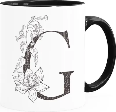 Produktbild von Kaffeetasse Monogramm Initiale Geschenk-Motiv Tasse personalisierte Namenstasse personalisierte Geschenke SpecialMe® G Inner-Schwarz Keramik-Tasse