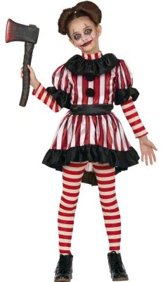 Immagine prodotto di Clown Costume di Halloween Spooky Circus Stripes Red Scary Face Kids Fun, Taglia: 140/146 Colore: Nero