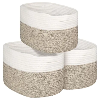 Produktbild von Aufbewahrungskorb Set von 3 - Baumwoll Aufbewahrungskörbe - 36 x 25 x 22 cm - Geräumiger Stauraum - Langlebig und Stabil - Ideal für den Haushaltsgebrauch