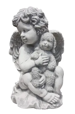 Produktbild von Engel mit Teddy aus Steinguss für den Garten gut geignet, Frostfest Witterungsbeständig und Neu, 37cm Höhe, 25cm Breite, 20cm Tiefe, ca 11kg, PO-617
