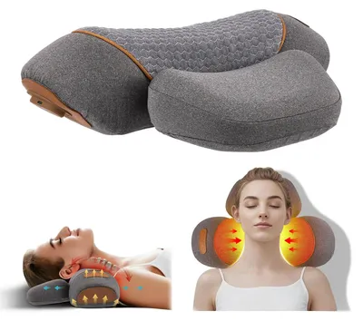 Produktbild von Elektrisches Nackenmassagegerät - 3-in-1 Entspannungskissen - Wärmefunktion - Nackentraktion - Haltungskorrektur für Schultern - Tiefengewebsmassage - Grau