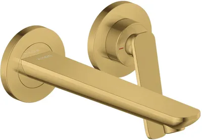 Image de Robinet mitige pour vasque, encastré, pour montage mural, avec bec de 195 mm, finition or poli
