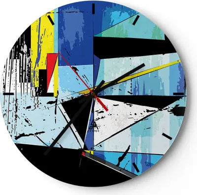 Produktbild von Wanduhr - Rund - Glasuhr - Abstraktion modern - 40x40cm - Schleichendes Uhrwerk - Lautlos - zum Aufhängen bereit - Dekoration Modern - Wanddekoration aus Glas - C3AR40x40-3913