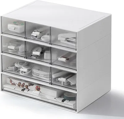 Produktbild von Schreibtisch-Organizer 4 Etagen, 9 Schubladen, Kunststoff, weiß, für Büro