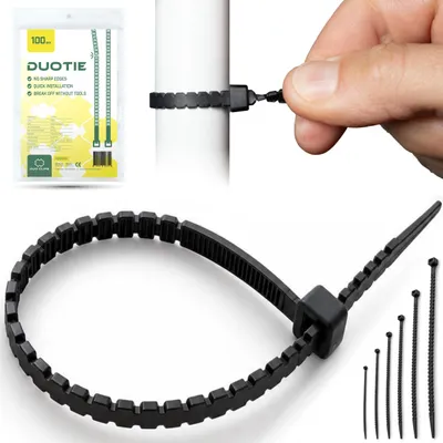Produktbild von DUO TIE 100x Einhändig Abbrechbar Kabelbinder für Kabel ohne scharfe Kanten 200mm