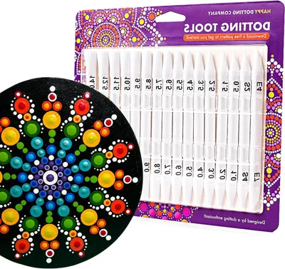 Productafbeelding van Dotting Tools Set - Mandala Stippen - Kunst Maken - 16 Dubbelzijdige Stukken - 0.5-15mm - Meerdere Kleuren