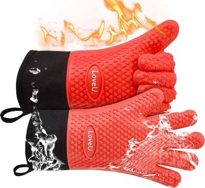 Produktbild von Ofenhandschuhe hitzebeständig - Silikon und Baumwolle doppellagig
