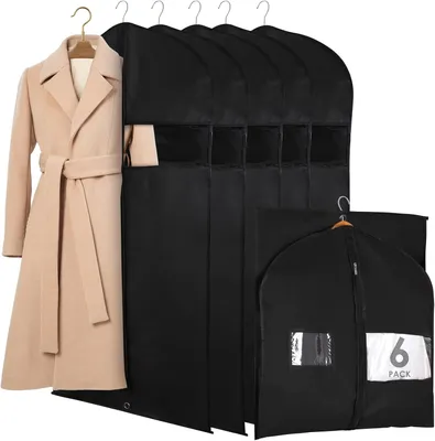Productafbeelding van Stofdichte kledingzakken 60 x 120 cm - Set van 6 - Ademende kledinghoes met doorzichtig venster en rits - Jassen