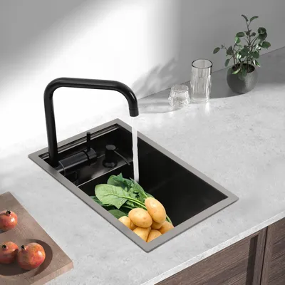 Obrázek produktu pro Kuchyňský dřez z nerezové oceli s kohoutkem a krytem Podstavný kuchyňský dřez 45*30*23cm Šedý